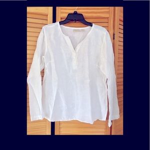 LL BEAN WOMEN’S 100% WHITE LINEN SHIRT, Size M-REG